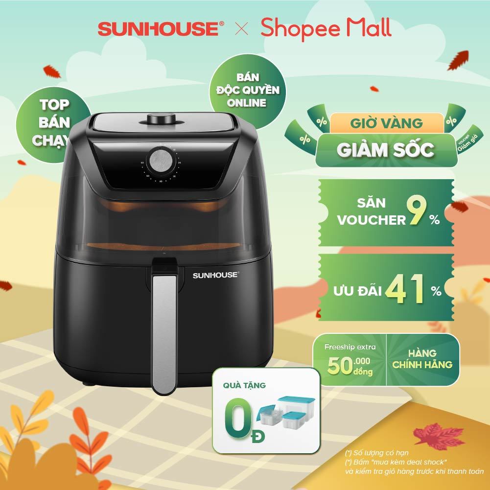 Nồi chiên không dầu 6L Sunhouse SHD4028 dung tích 6L | Cửa kính cùng đèn chiếu sáng khoang nướng dễ quan sát thực phẩm