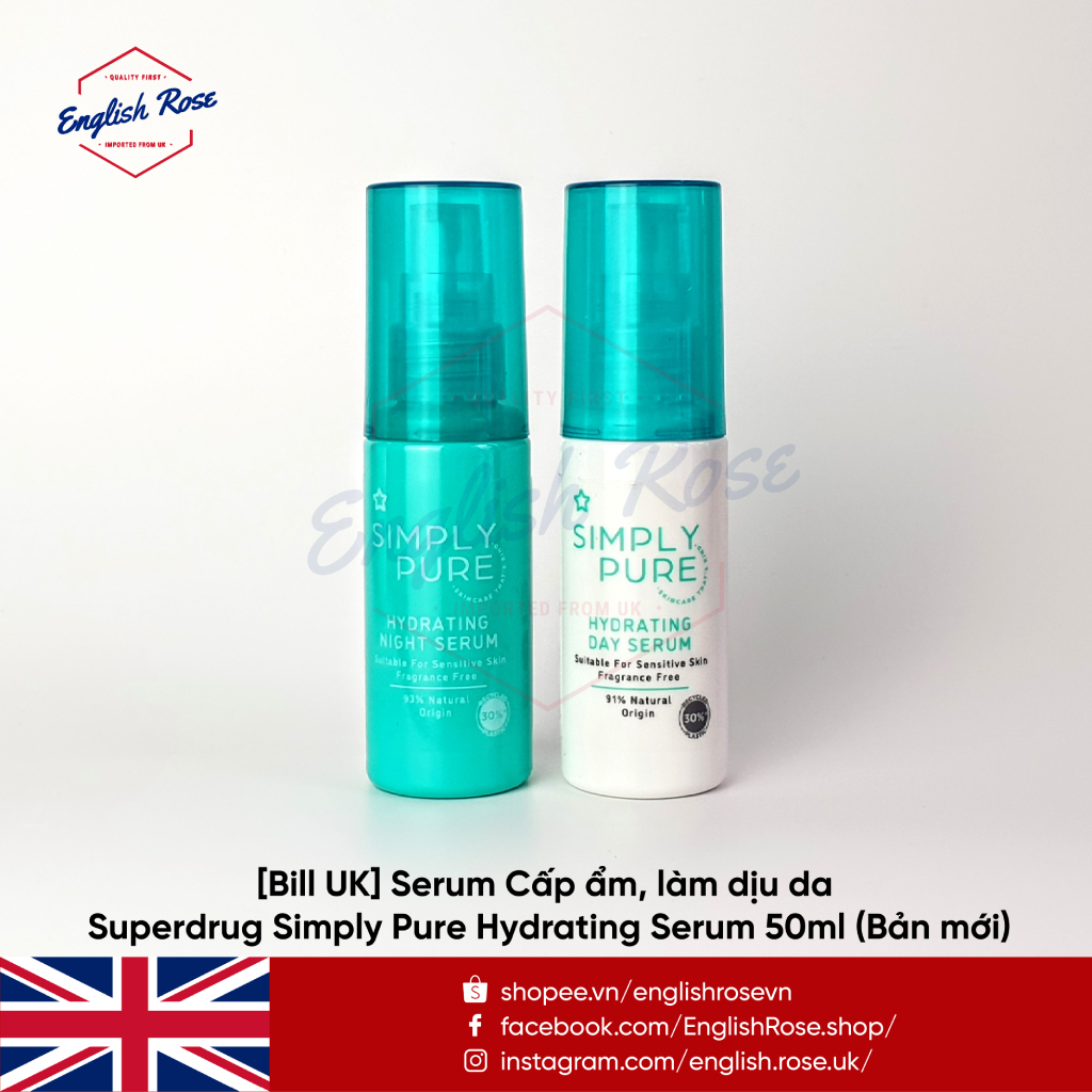 [BILL UK] Serum Cấp ẩm, làm dịu da Superdrug Simply Pure Hydrating Serum 50ml