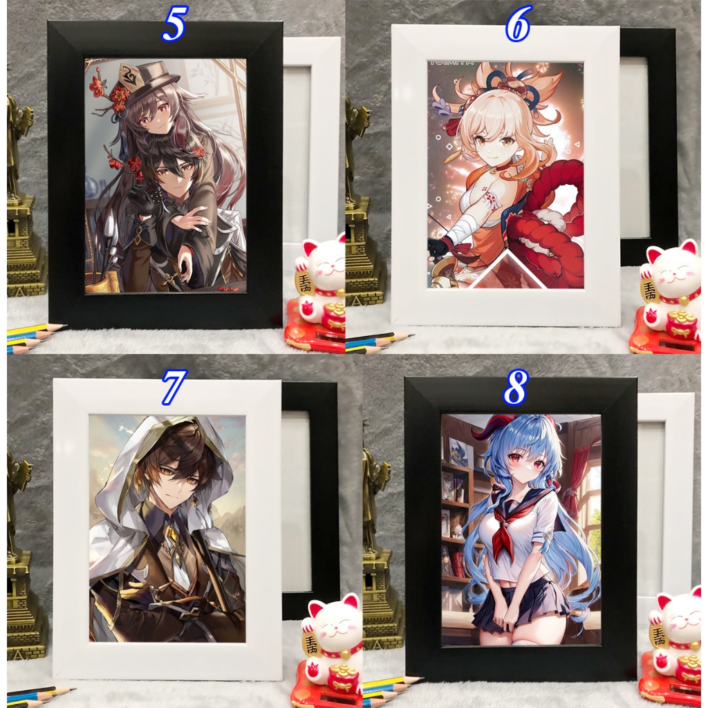 Khung ảnh để bàn tranh để bàn genshin impact venti xiao diluc eula Raiden kokomi albedo hutao eula ganyu zhongli yaemiko