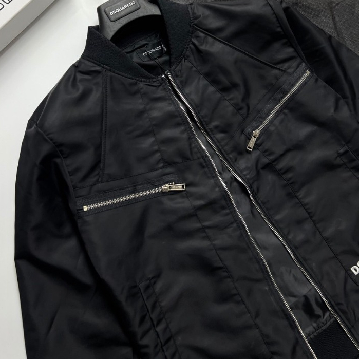 A15-Áo Khoác Gió Nam Thêu DSQ 290 Thời Trang Nam Màu Đen Chất Gió Lạnh Trơn Phối Mí Chi Tiết