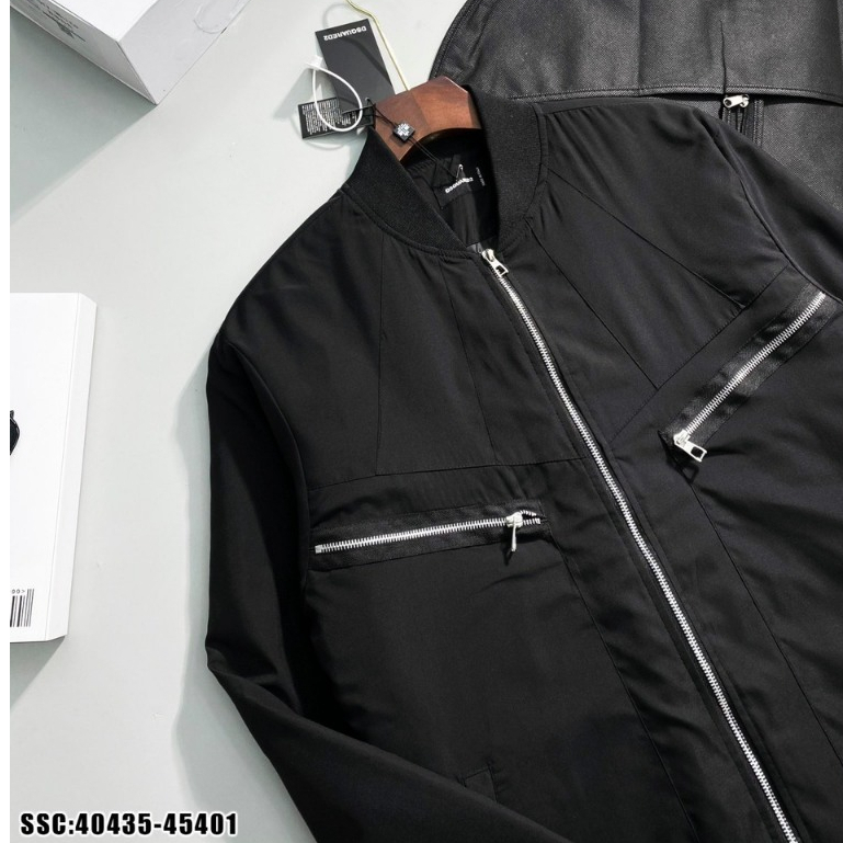 A15-Áo Khoác Gió Nam Thêu DSQ 290 Thời Trang Nam Màu Đen Chất Gió Lạnh Trơn Phối Mí Chi Tiết