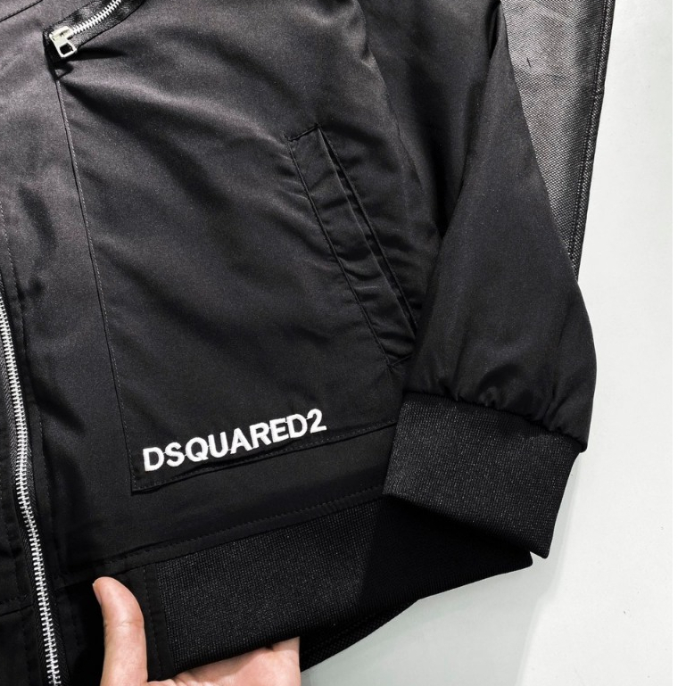 A15-Áo Khoác Gió Nam Thêu DSQ 290 Thời Trang Nam Màu Đen Chất Gió Lạnh Trơn Phối Mí Chi Tiết