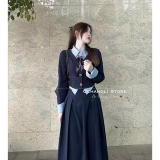 SET đầm váy nữ 3 món tuyết mưa kiểu đầm dài xòe kèm áo sơ mi kate tiểu thư phong cách hàn quốc xin xắn
