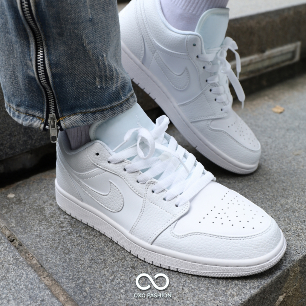 Giày Nike Air Jordan 1 Retro Low Pure Platinum 553558-111 chính hãng thể thao nam nữ, Jd1 real triple white fulbo