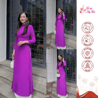 Áo dài truyền thống lụa Mỹ màu tím cẩm, cổ 2 phân , trơn ,