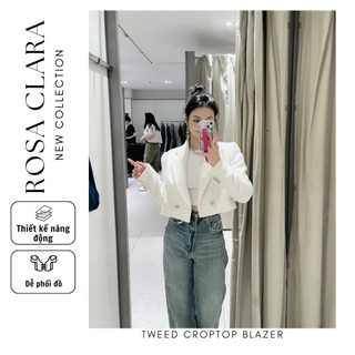 Áo blazer tweed thời trang thu đông, áo vest croptop dáng ngắn hàng xuất xịn xuất dư Zara
