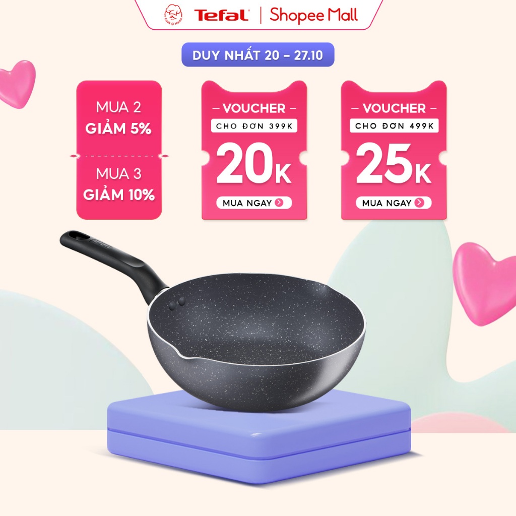 Chảo chống dính vân đá sâu lòng Tefal Natura dùng cho bếp gas và hồng ngoại 24cm/26cm/28cm - Bảo hành 2 năm