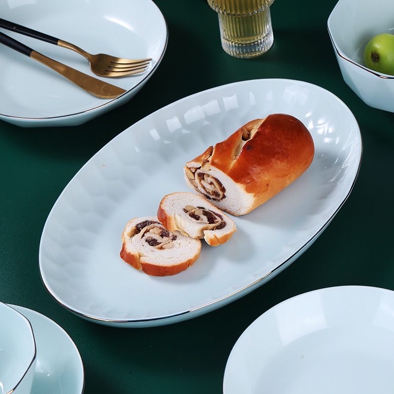 Đĩa sứ ăn cơm gia đình xanh ngọc sang trọng GRADO B03