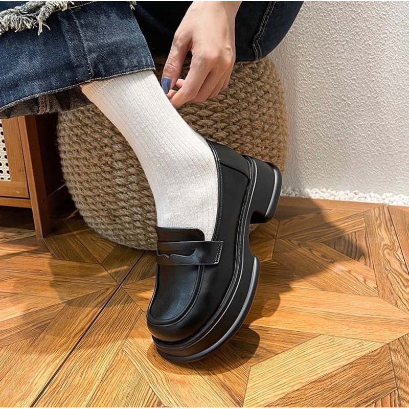 Giày da loafer nữ đế cao