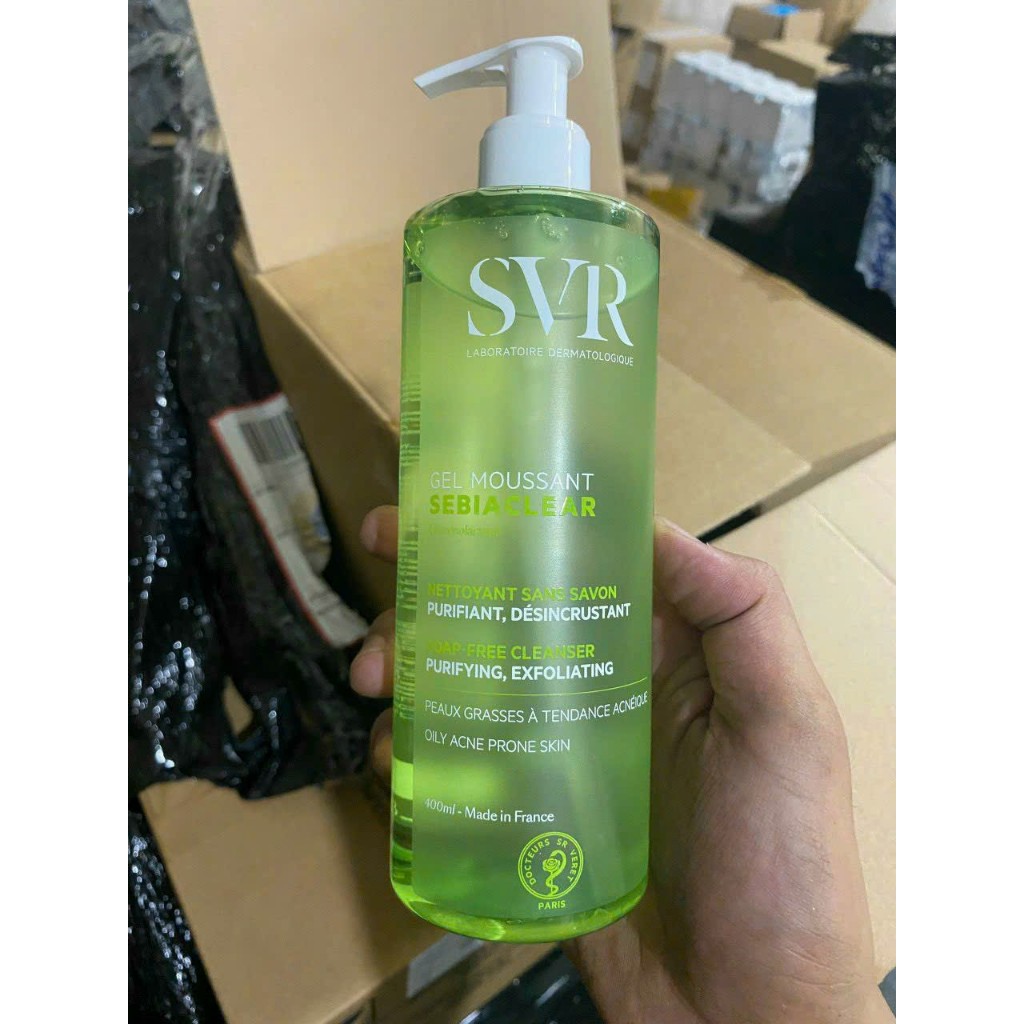 Sữa sửa mặt SVR cho da dầu mụn không xà phòng,  SVR Sebiaclear Gel Moussant 55ml-200ml-400ml loại bỏ tế bào da chết