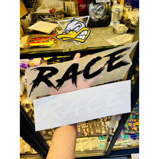 Tem logo sticker chữ RACE dán trang trí xe,tem in trên chất liệu decal siêu trong, tem chống thấm nước và chịu nhiệt tốt