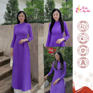 Áo dài truyền thống lụa Mỹ màu tím cà đậm, cổ 2 phân , trơn