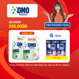 [LS VPT]Mua 1 Tặng 1 Combo 2 Túi Nước Giặt Omo Matic Baby Cho Quần Áo Bé Yêu 3.6kg/túi Tặng 2 túi OMO 350g