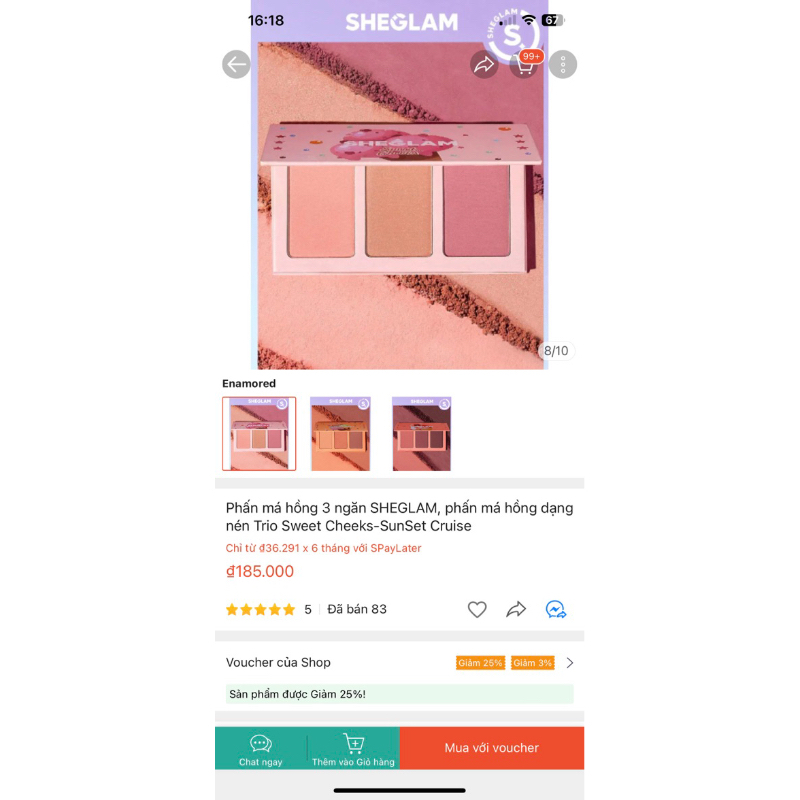 Má hồng 3 ô sheglam