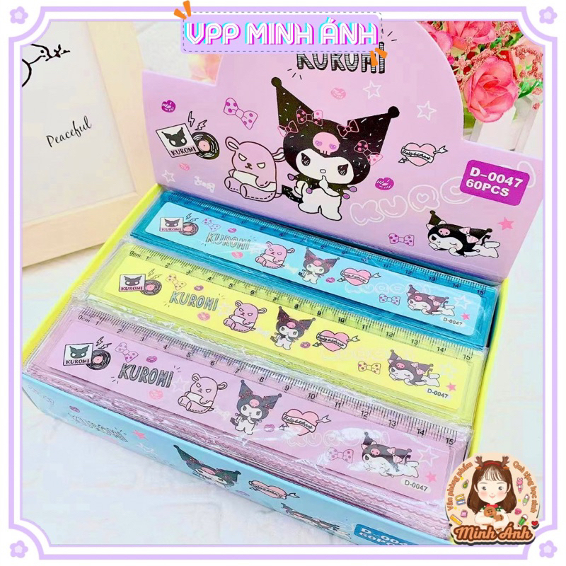 Thước kẻ hoạt hình Sanrio Kuromi Melody Cinnamoroll Pompompurin Doraemon dễ thương 15cm nhựa trong suốt quà tặng cho bé