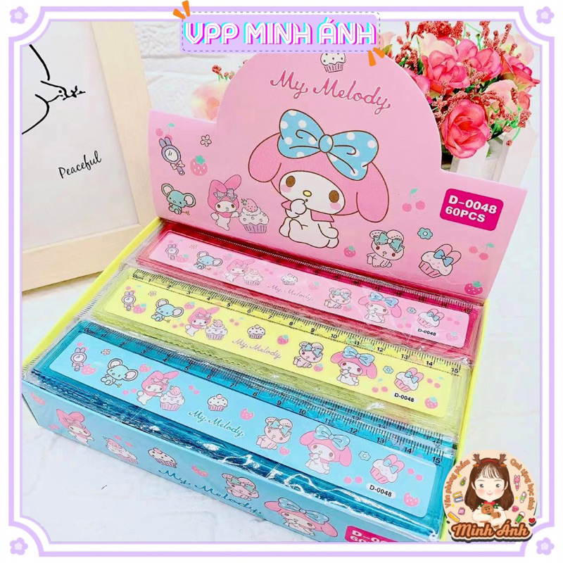 Thước kẻ hoạt hình Sanrio Kuromi Melody Cinnamoroll Pompompurin Doraemon dễ thương 15cm nhựa trong suốt quà tặng cho bé
