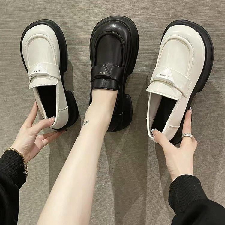 Giày Búp Bê Lolita 4 Cm Dây Cài Ôm Chân Phong Cách Hàn Quốc, Giày Oxford quai ngọc mũi tròn 2 màu kem đen mẫu mới