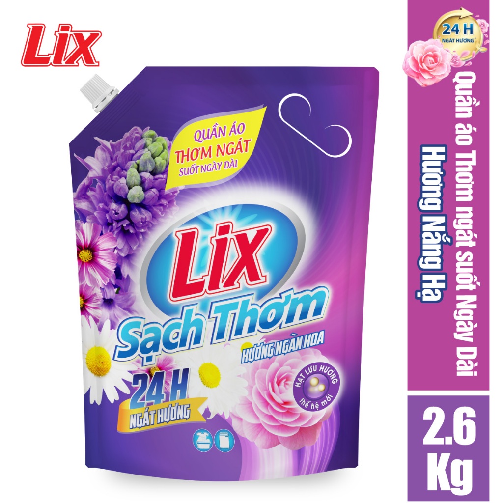 COMBO 2 túi nước giặt LIX Sạch Thơm hương ngàn hoa (2 túi x 2.6kg) N7402