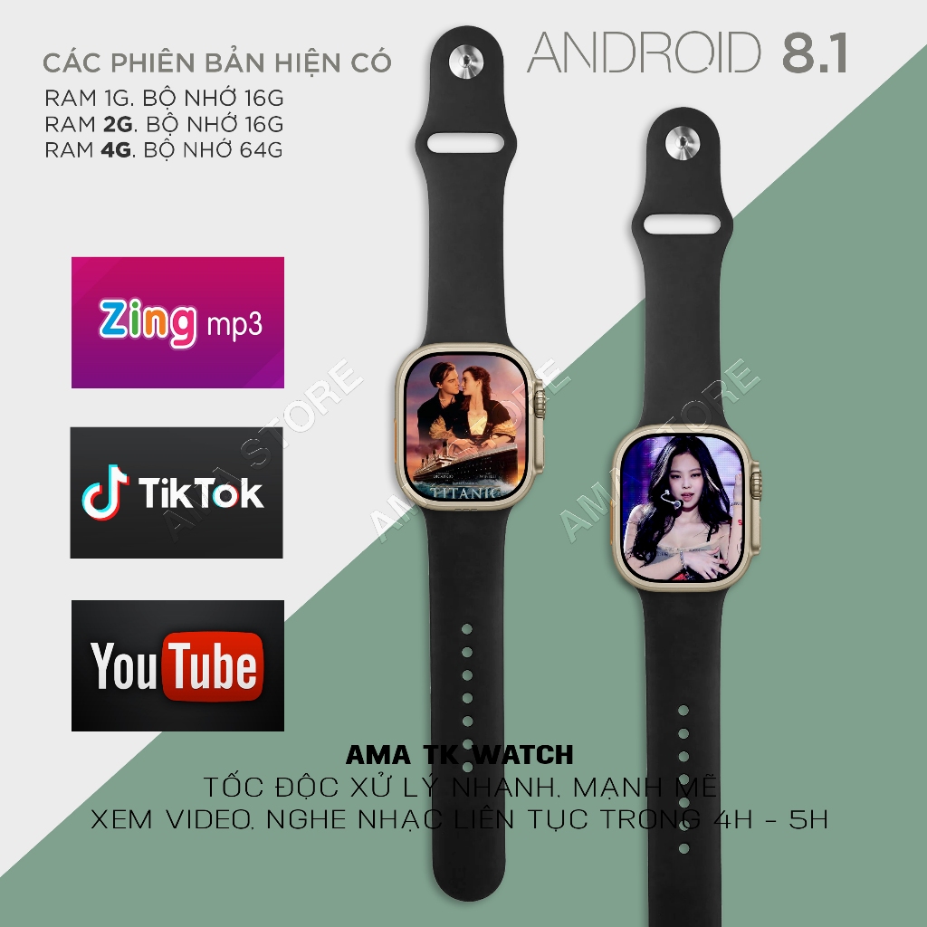 Đồng hồ Thông minh Lắp sim Tải được Zalo Facebook Messenger Youtube TikTok Kết nối Wifi 4G Bluetooth AMA TK Watch #46