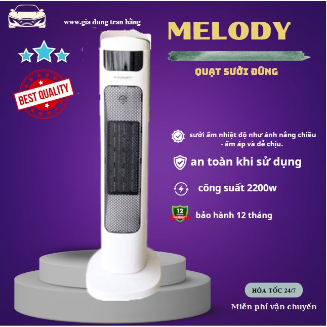 Quạt Sưởi Chính Hãng MELODY, Đèn Sưởi Cao Cấp, Làm Ấm Nhanh, Góc Xoay 120 Độ Toả Nhiệt Đều, Bảo Hành 12 Tháng