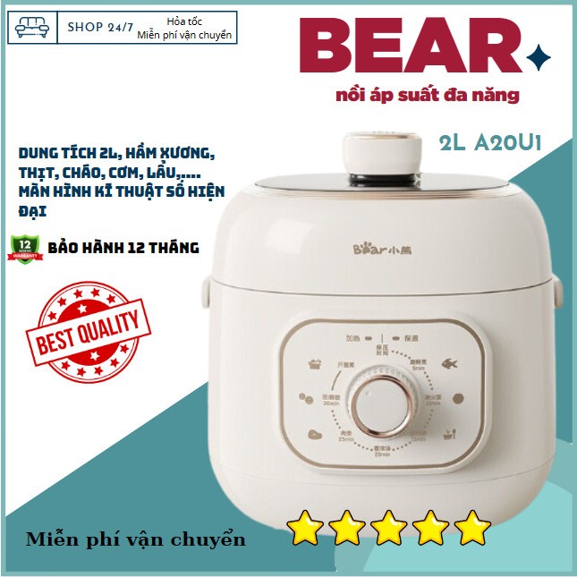 Nồi Áp Suất Điện , Nồi Cơm, Hầm Cháo Đa Năng 2lít  Bear YLB-A20U1- BH12Tháng-Trần Hằng Store