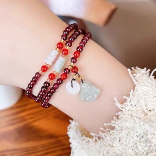 Ngọc hồng lựu ( garnet) 4 ly cuốn 3 vòng tay