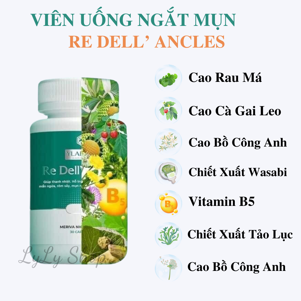 Viên Uống Giảm Mụn Re Dell' Ancles Dr.Lacir, Cải thiện giảm mụn hiệu quả, giảm nóng trong, ngăn ngừa mụn LyLyShop 30 viê