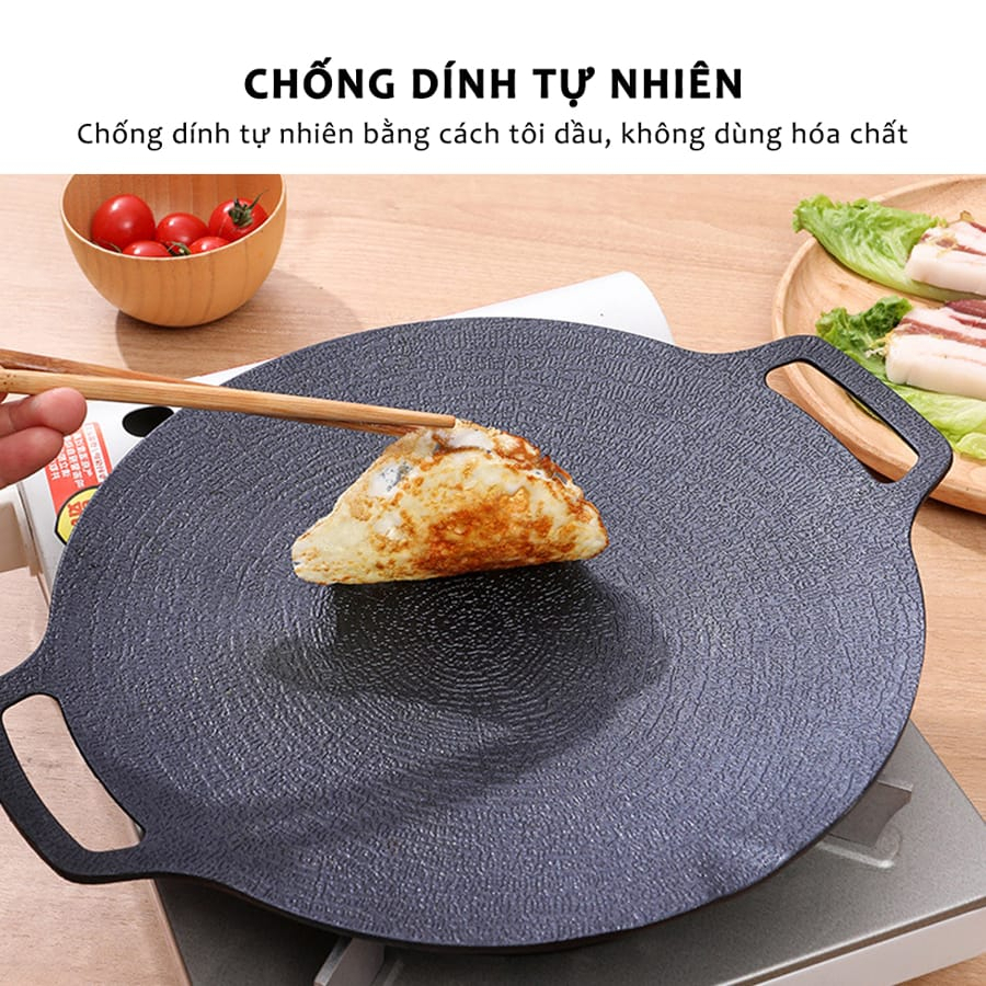 Chảo nướng đá không dầu Hàn Quốc Size 34cm ,chảo nướng thịt BBQ GWELL chống dính dùng được cho mọi loại bếp