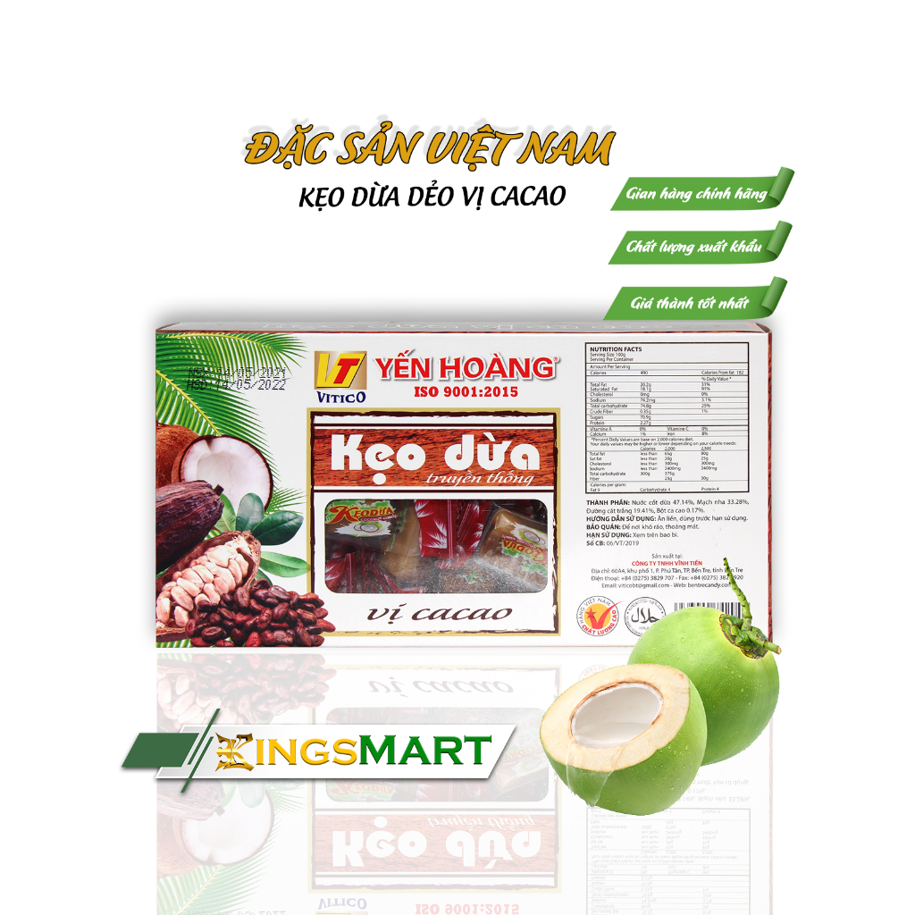 Kẹo dừa dẻo vị cacao - Thương hiệu Yến Hoàng - Đặc sản Bến Tre - Hộp 100g - Kingsmart