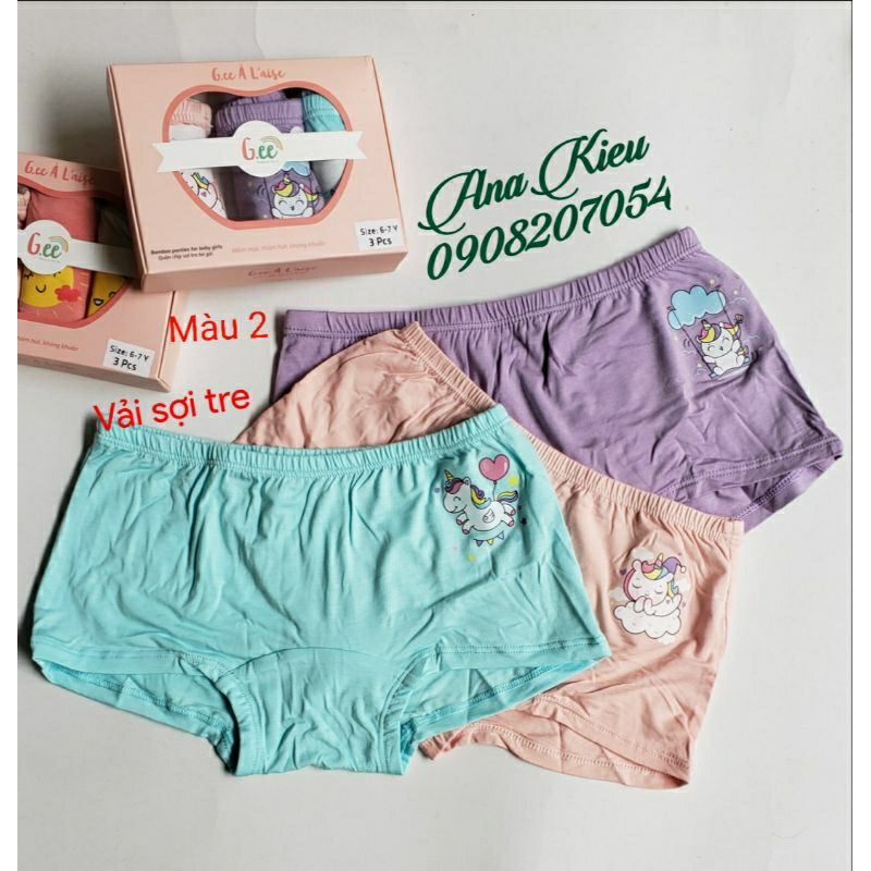 Set 3 chip đùi bé gái vải sợi tre và sợi sồi kháng khuẩn hiệu Gee