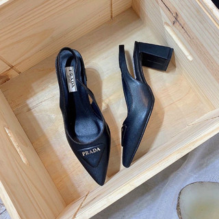 Giày gót vuông mới mũi nhọn hở eo cao 5 phân