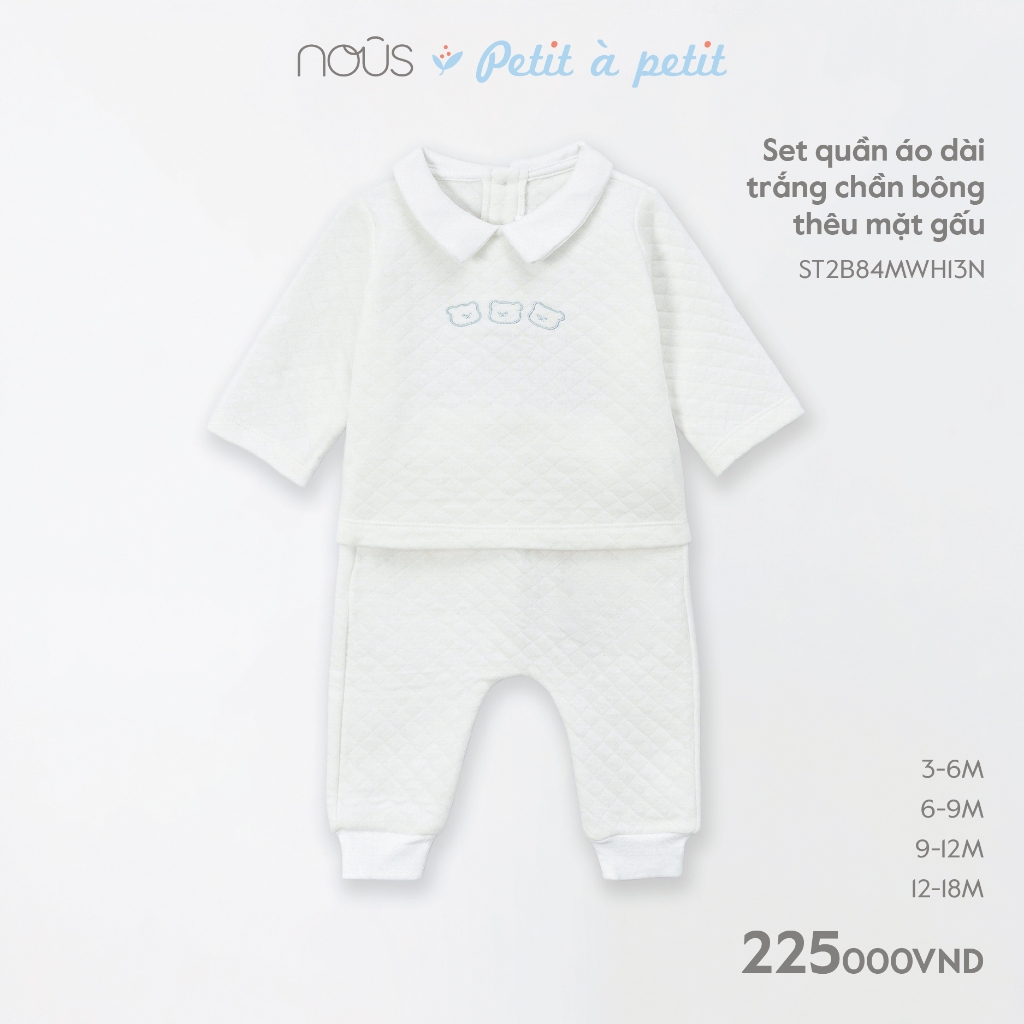 NOUS - Bộ trần bông hoạ tiết dày dặn thu đông cho bé trai bé gái