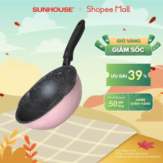 Chảo Sâu Vân Đá Stone Pro SUNHOUSE SHS20MRE-SHS26MRE-SHS28MRE màu hồng | 5 lớp chống dính siêu bền | Thiết kế miệng rót