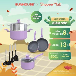 Bộ nồi, cặp chảo,  xửng hấp đáy từ Violet Sunhouse màu tím size 16cm-20cm-24cm, VI113/Vi115B/VI115A | Bán độc quyền onl