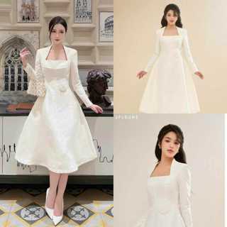 Đầm Nữ Tay dài dự tiệc cổ vuông thích hợp đi chơi, đi tiệc