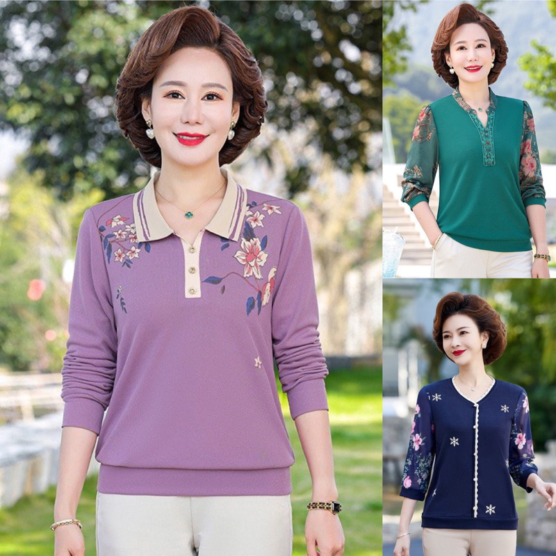 Áo thun trung niên nữ, áo cho mẹ kiểu sáng sang trọng, Áo thun trung niên cho bà chất liệu thun da cá cao cấp