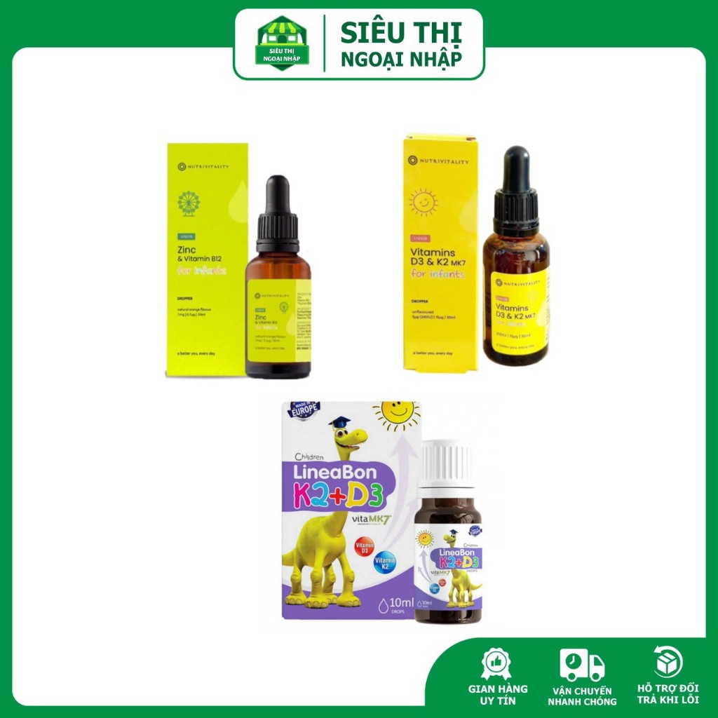 Bộ sản phẩm bổ sung Vitamin D3 &amp; K2 MK7 cho bé -Nutrivitality Anh D3K2