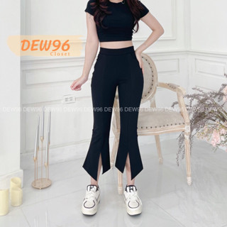 Quần loe nữ dáng ngắn xẻ ống gấu lệch chất vải Umi Hàn co giãn, quần ống loe nữ xẻ giữa lưng cao cạp chun dáng lỡ