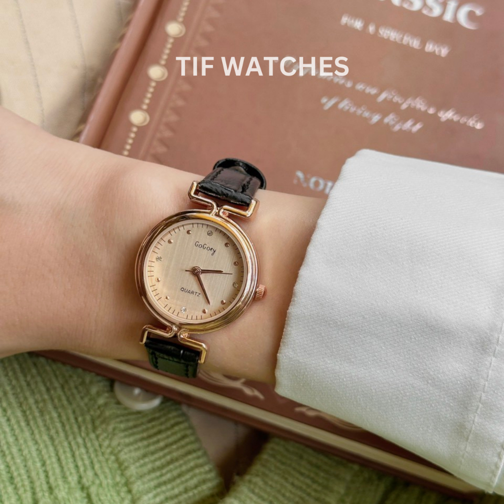Đồng Hồ Nữ Mặt Nhỏ AME Tif Watches Dây Da Cá Sấu Vintage Nhã Nhặn Sang Trọng
