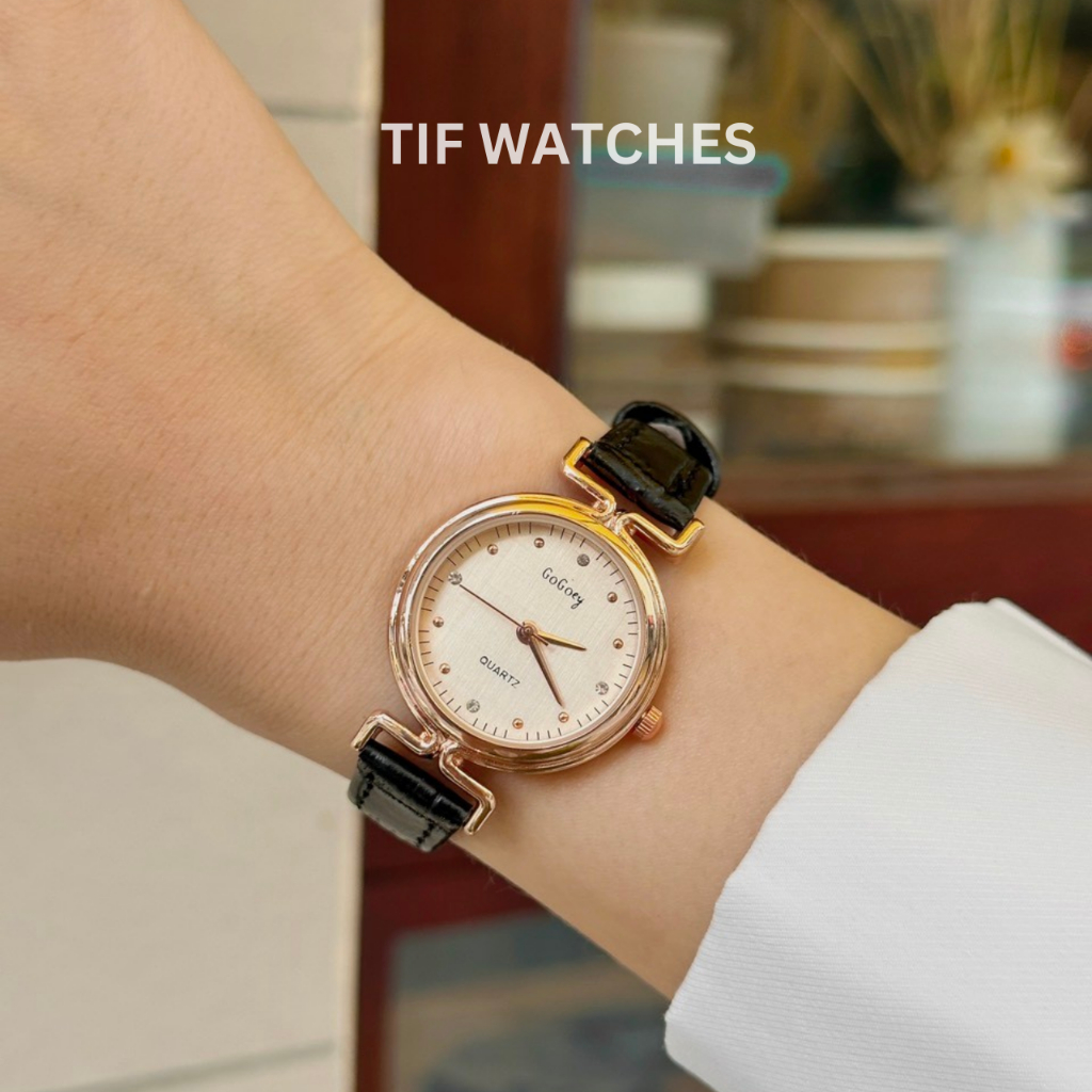 Đồng Hồ Nữ Mặt Nhỏ AME Tif Watches Dây Da Cá Sấu Vintage Nhã Nhặn Sang Trọng