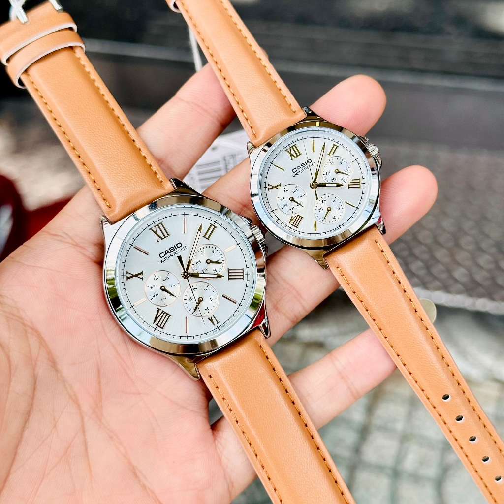 Đồng hồ đôi nam nữ dây da Casio MTP LTP V300L 7A