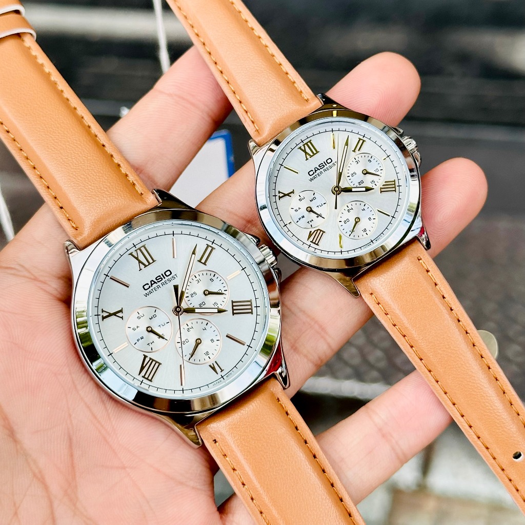 Đồng hồ đôi nam nữ dây da Casio MTP LTP V300L 7A
