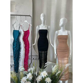 Đầm Body Lưới Sheer Dài Nhún Thân Basic Ôm Body Sexy Sang Trọng