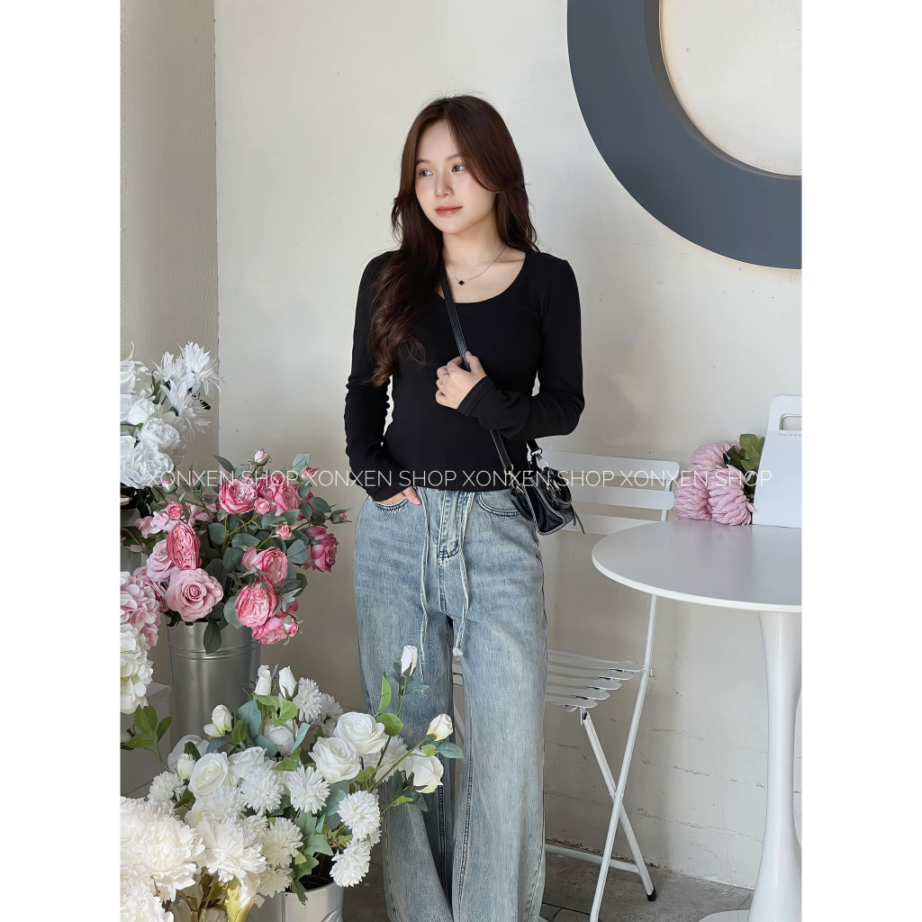 Áo Thun Tay Dài XONXEN SHOP HUẾ Trơn Cổ Rộng mã 602542