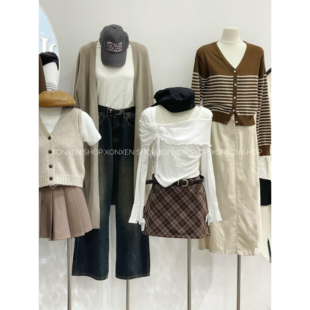 Chân Váy Vải XONXEN SHOP HUẾ Chữ A Caro Đai Đôi Mã 606191