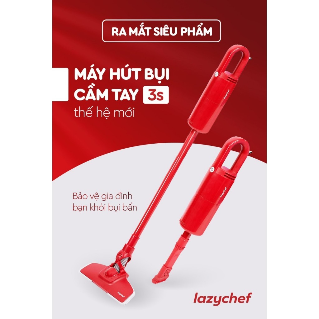 [Chính hãng] Máy Hút Bụi Cầm Tay 3S Thế Hệ Mới Lazychef - 3 Chi Tiết - Tháo Lắp 3 Giây (đỏ)