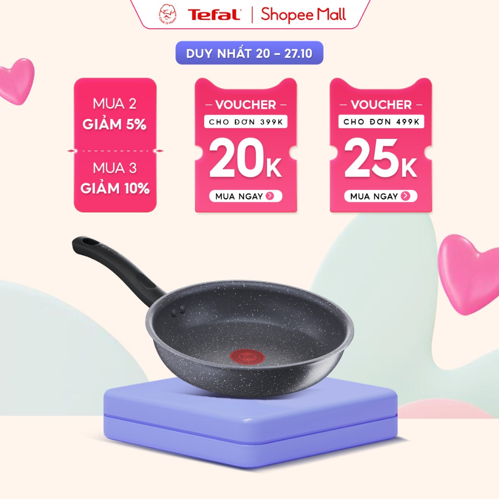 Chảo chống dính vân đá Tefal Cook Healthy dùng cho bếp từ size 24cm/ 28cm - Bảo hành 2 năm