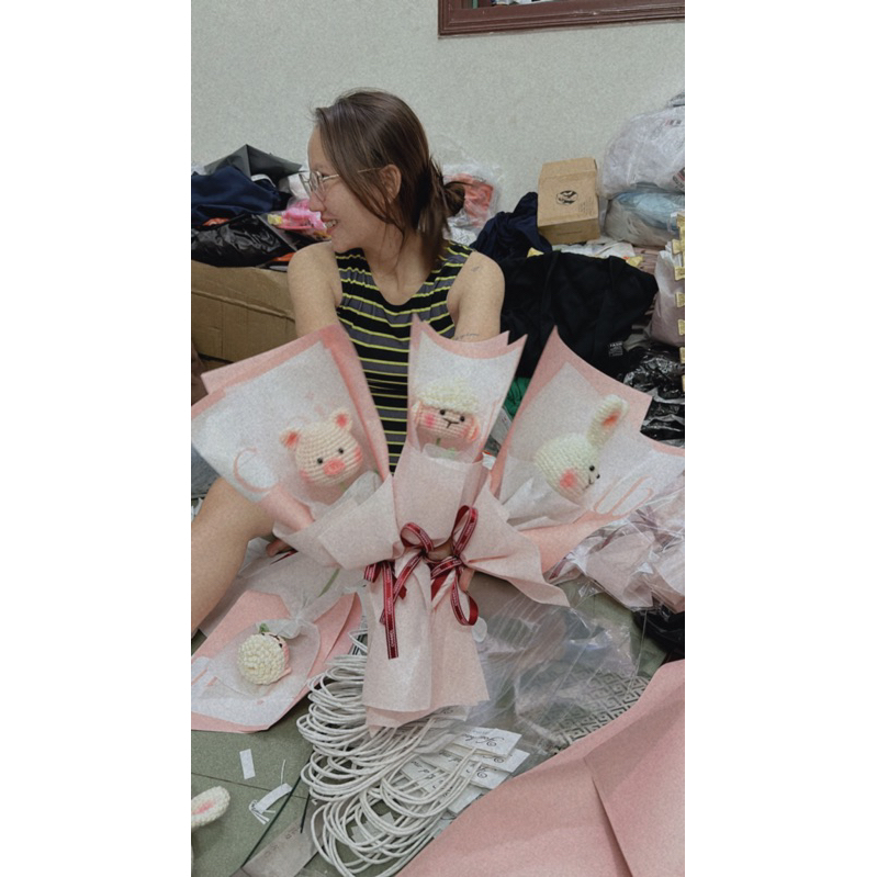 Hoa len hình thú cưng ngộ nghĩnh đáng iu quà tặng siêu hot cho phái nữ