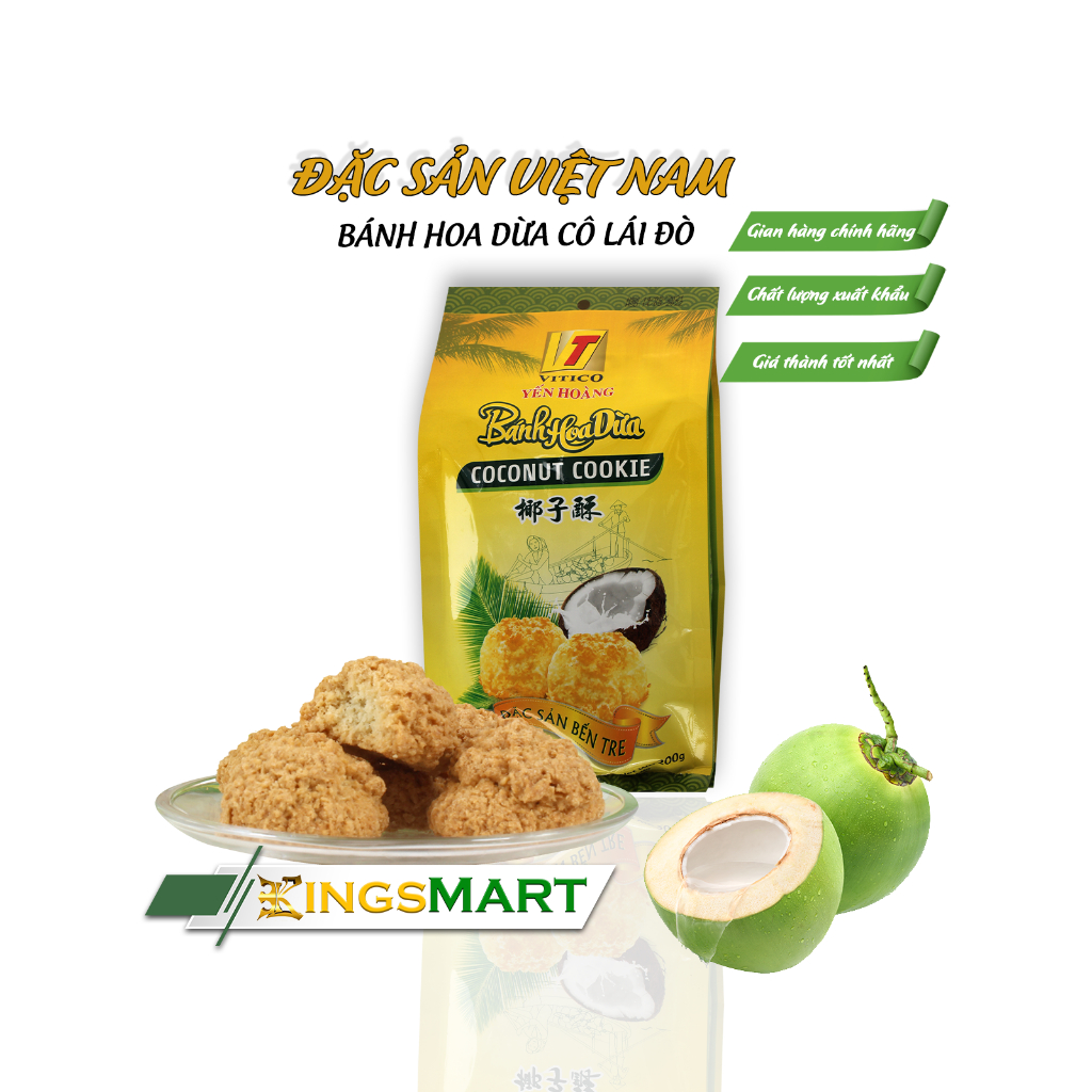 Bánh hoa dừa Cô Lái Đò - Thương hiệu Yến Hoàng - Đặc sản Bến Tre - Túi 200g - Kingsmart