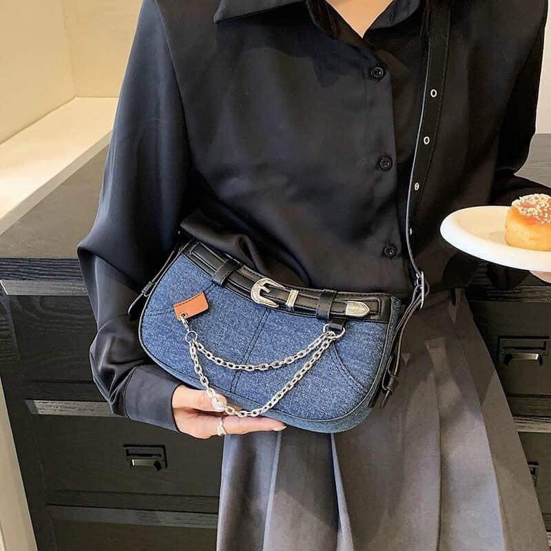 Túi xách nữ đeo chéo đeo vai, vải bò phối đai cá tính , sang chảnh M8500